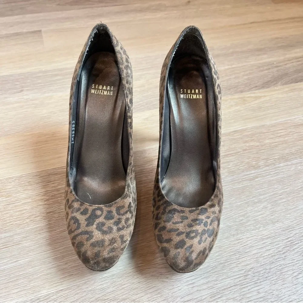 Stuart Weitzman Casstilts Leopard Suede Platform Pumps size 9